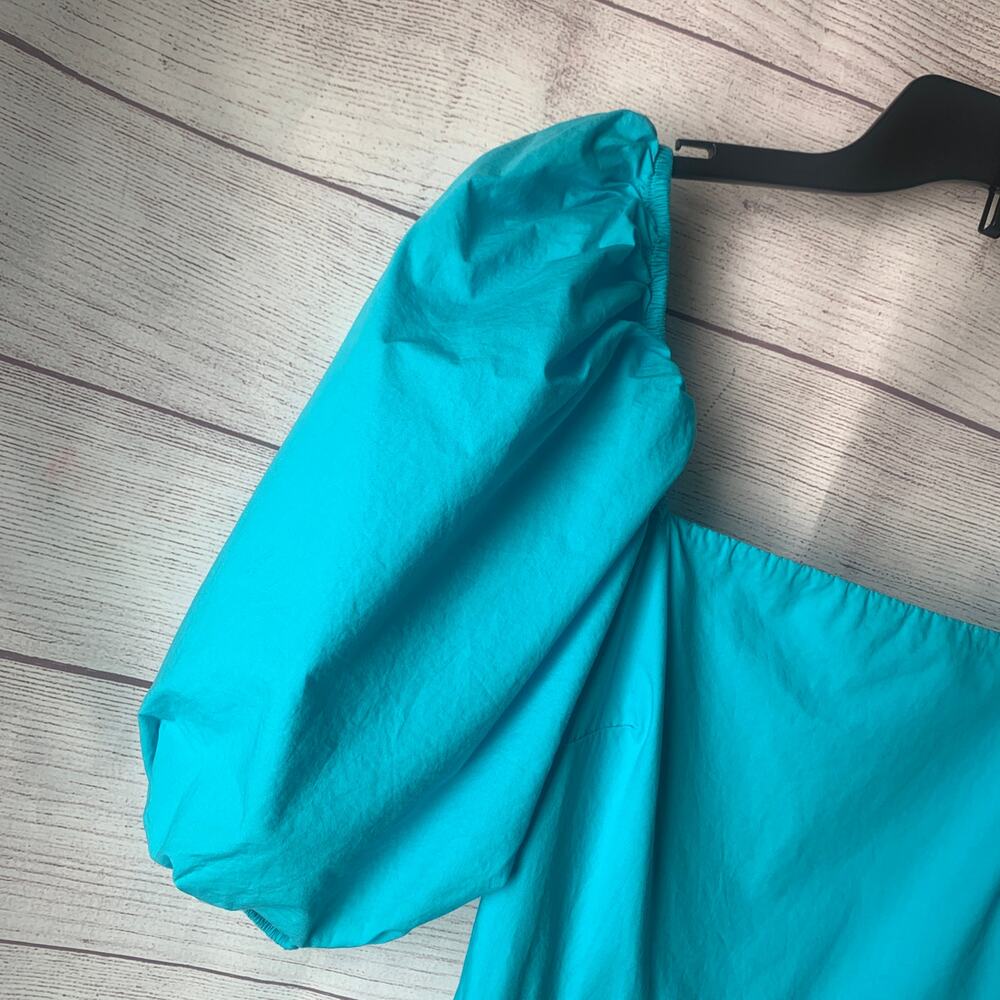 A New Day Blue Puff Sleeve Dress On or Off Shoulder Cutout Back Size Small - Picture 11 of 13
